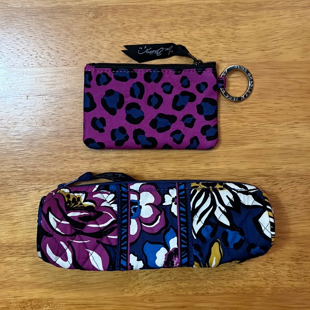 Vera Bradley On a Roll Pencil Bag Zip ID Case Set African Violet Leopard Spots